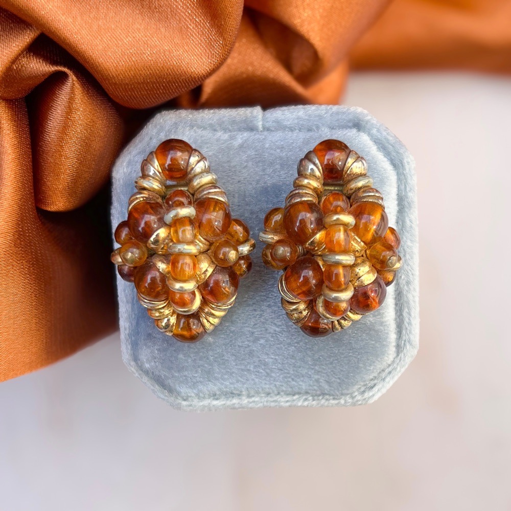 Françoise Montague 1970s Vintage Orange Resin Bead Earrings